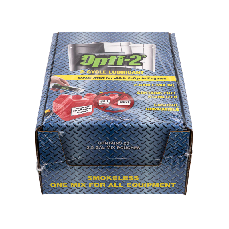 OPTI-2 Two-Stroke Engine Oil 9 L Mix Pouch Display Box – 28 Pack LUB8675