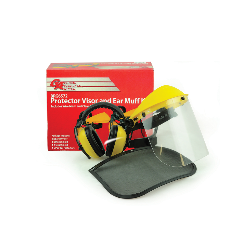 Tilt Up Protective Visor and Earmuff Kit with Wire Mesh and Clear Polycarbonate Shields BRG6572