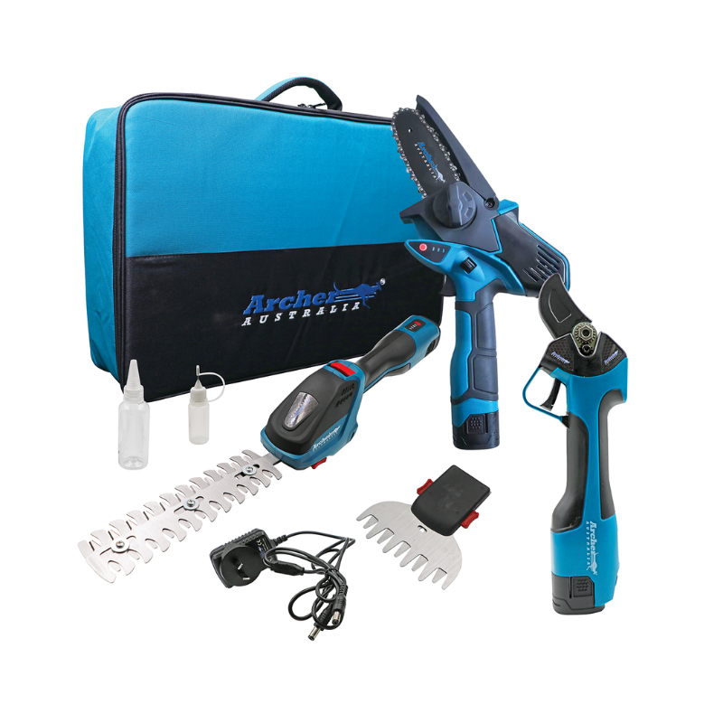 Archer Battery Mini Chainsaw, Pruning Shears & Grass/Hedge Shears 3pc Kit