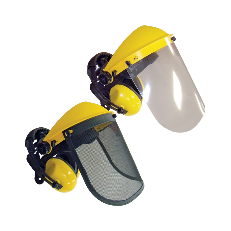 Face Shield with Ear Muffs, Clear & Mesh Visors