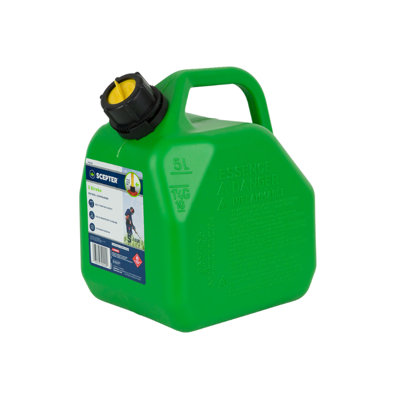 Scepter 5 Litre Green Plastic Squat Style 2-Stroke Fuel Container No Vent FUE8265